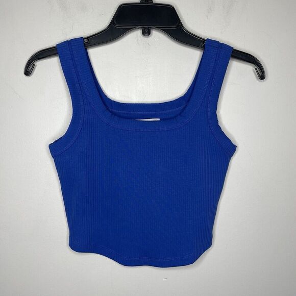 MADEWELL Crop Tank Top Women XS Pure Blue Ribbed NEW Wide Strap NL398 - Picture 4 of 11